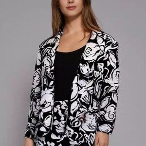 Talbot's Blazer Jacket Womens Size 14 Brown/White Hook & Eye Closure Linen Blend